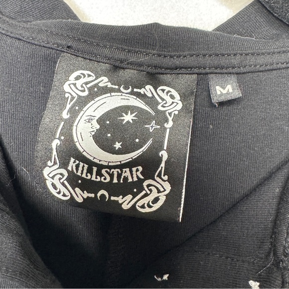 KILLSTAR / black skull crossbones DIY distressed short sleeve polo top / M - Picture 5 of 8